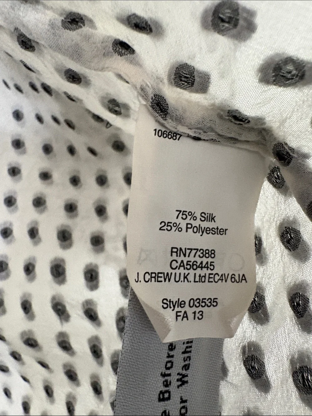 J. Crew Black & Off-White Patterned V-Neck Silk blend Blouse